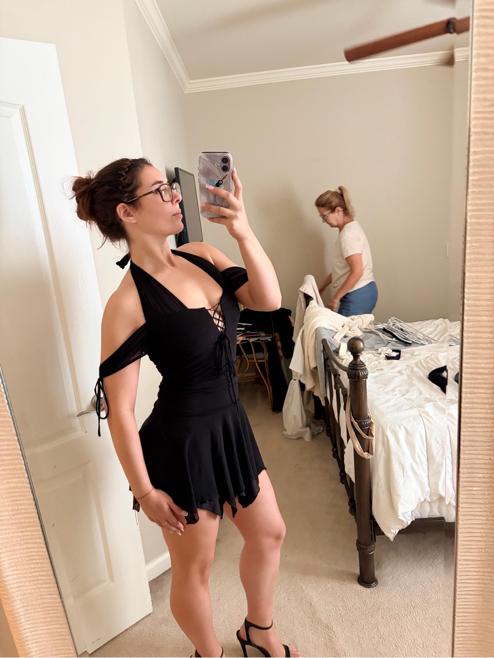 Oh Polly Black Lace-Up Halter Mini Dress - Picture 2 of 4